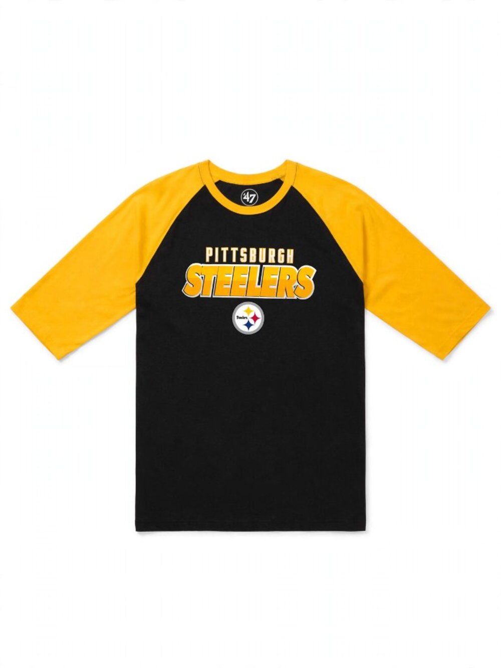 '47 Brand Pittsburgh Steelers Raglan 3/4 Sleeve T-Shirt Men's XL Black Gold
